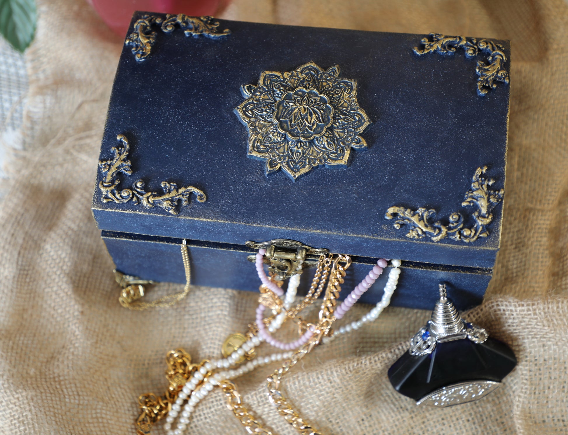 Navy Blue Velvet Luxury Jewelry Box Jewelry Box - Laila Beauty Care Jewelry Box