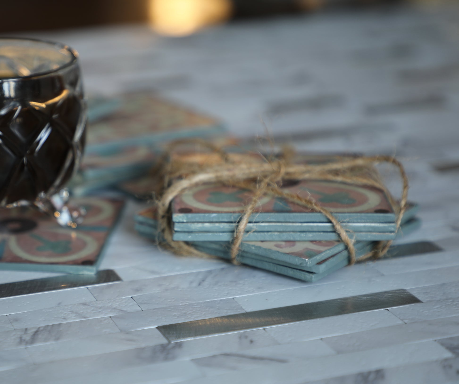 Ramadan Light Wood Coasters - Set of 6 - Square Coasters - Laila Beauty Care Coasters