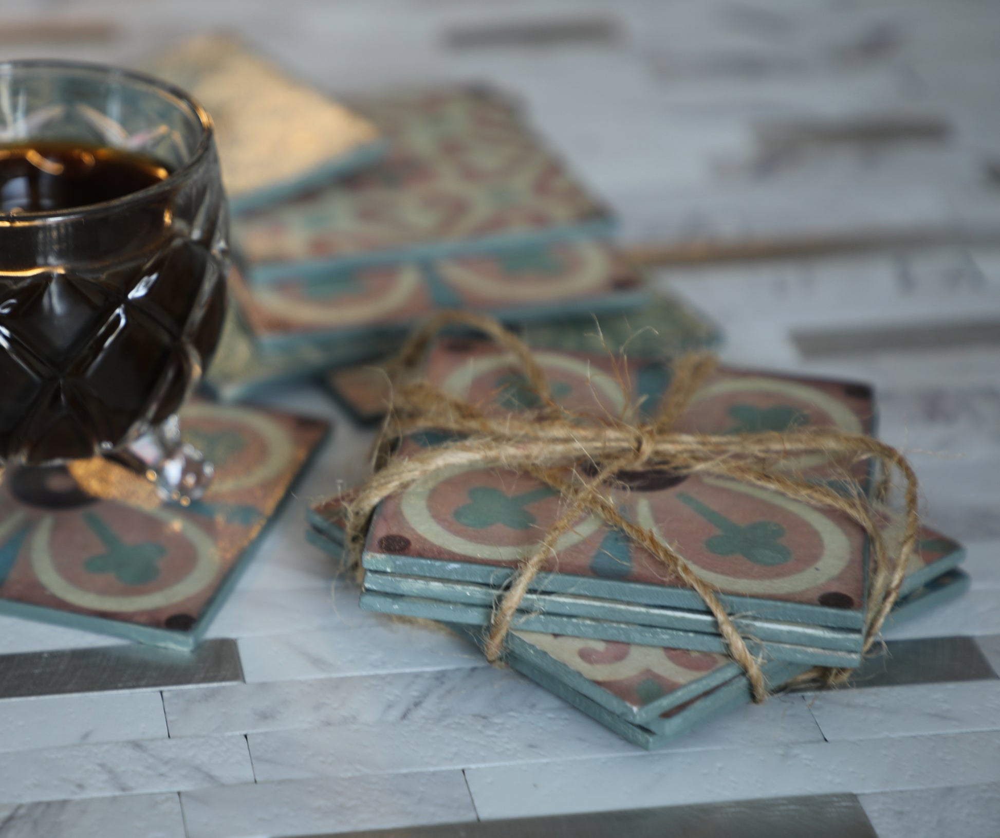 Ramadan Light Wood Coasters - Set of 6 - Square Coasters - Laila Beauty Care Coasters