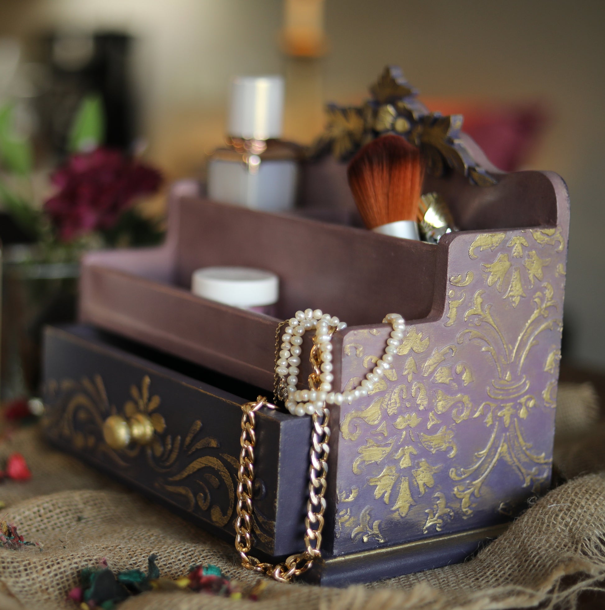 Purple & Gold Makeup Organizer Jewelry Box - Laila Beauty Care Jewelry Box