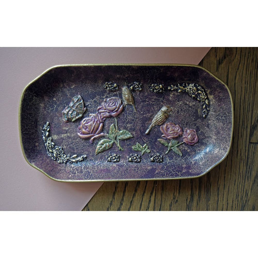 Vintage Birds Purple Floral Plate Decorative Plate - Laila Beauty Care Decorative Plate
