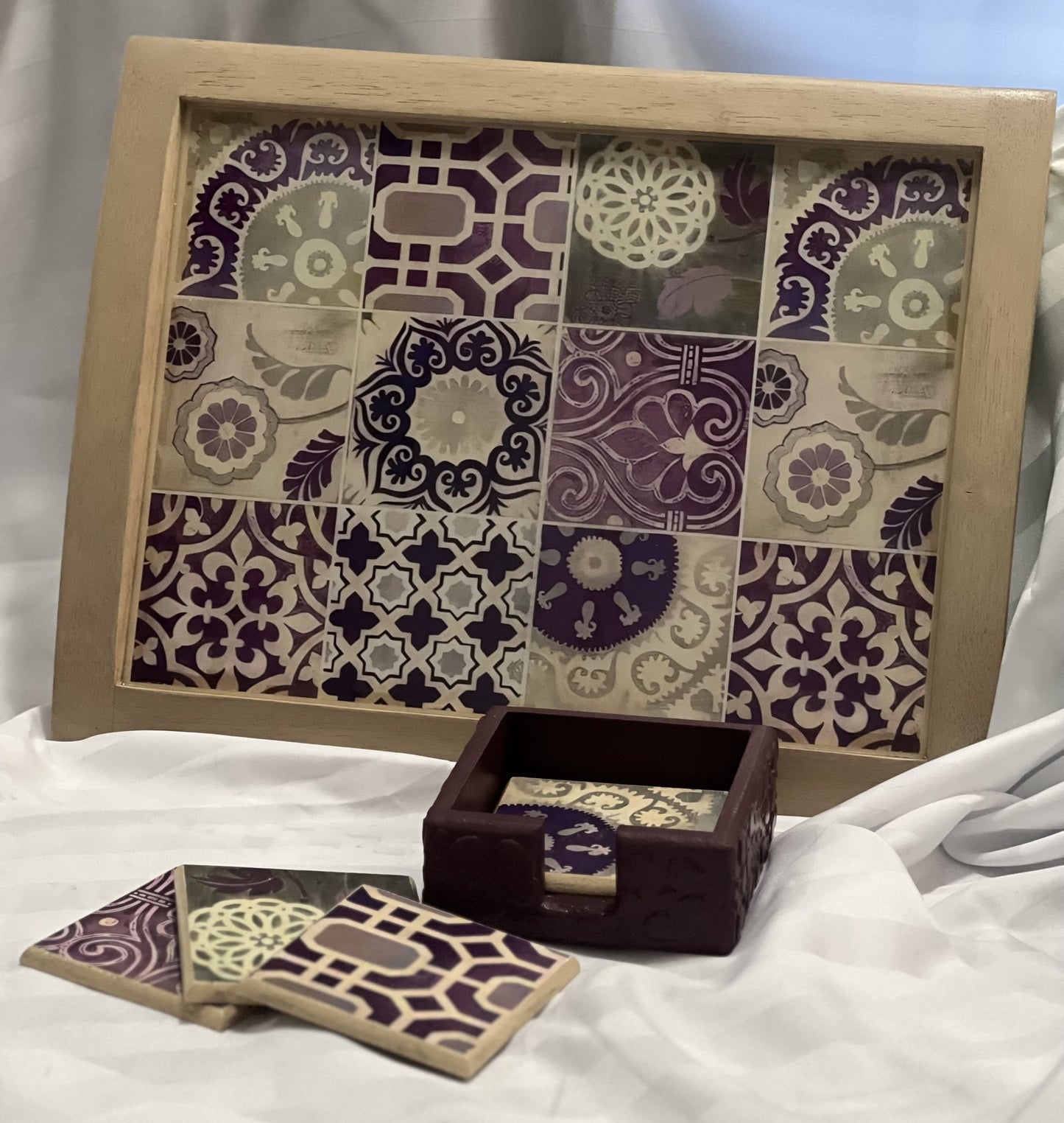 Islamic Arts Purple Tray with Coasters