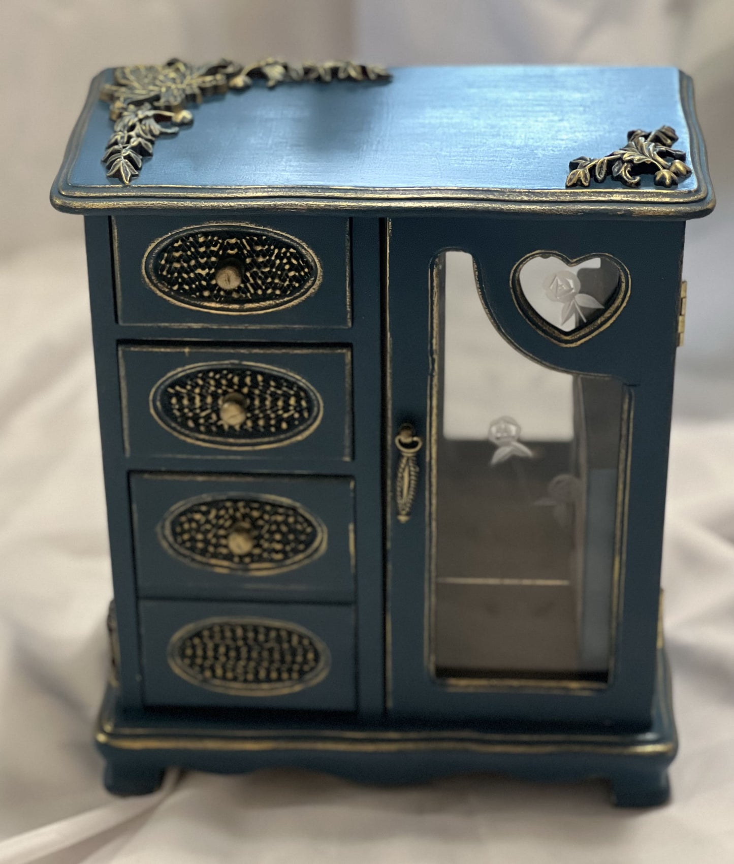 Navy Blue Motifs Jewelry Box