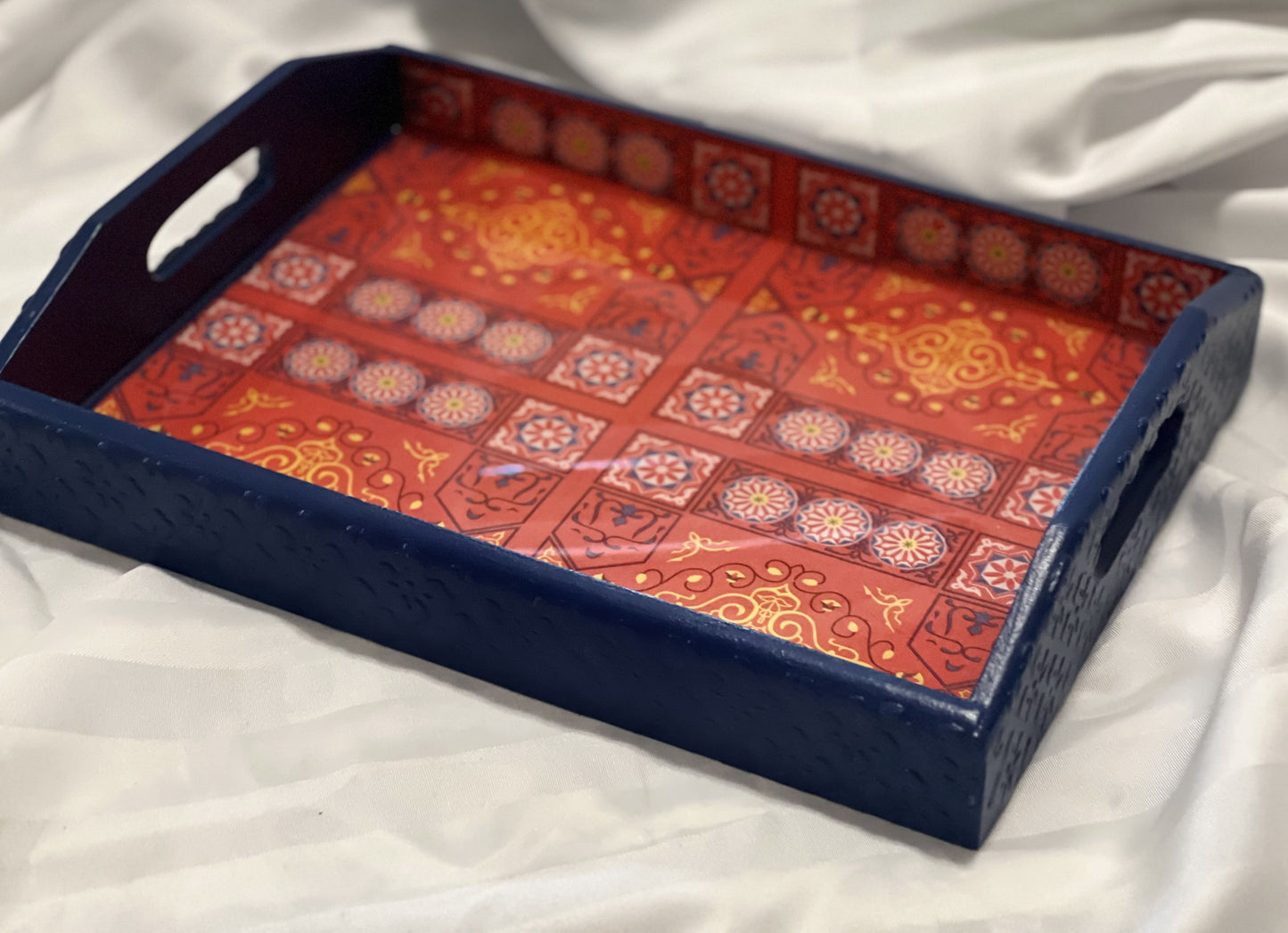 Ramadan Vibes red & Blue Tray with Coasters