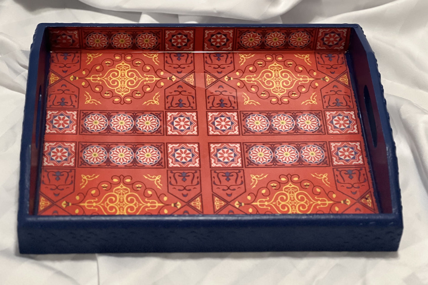 Ramadan Vibes red & Blue Tray with Coasters