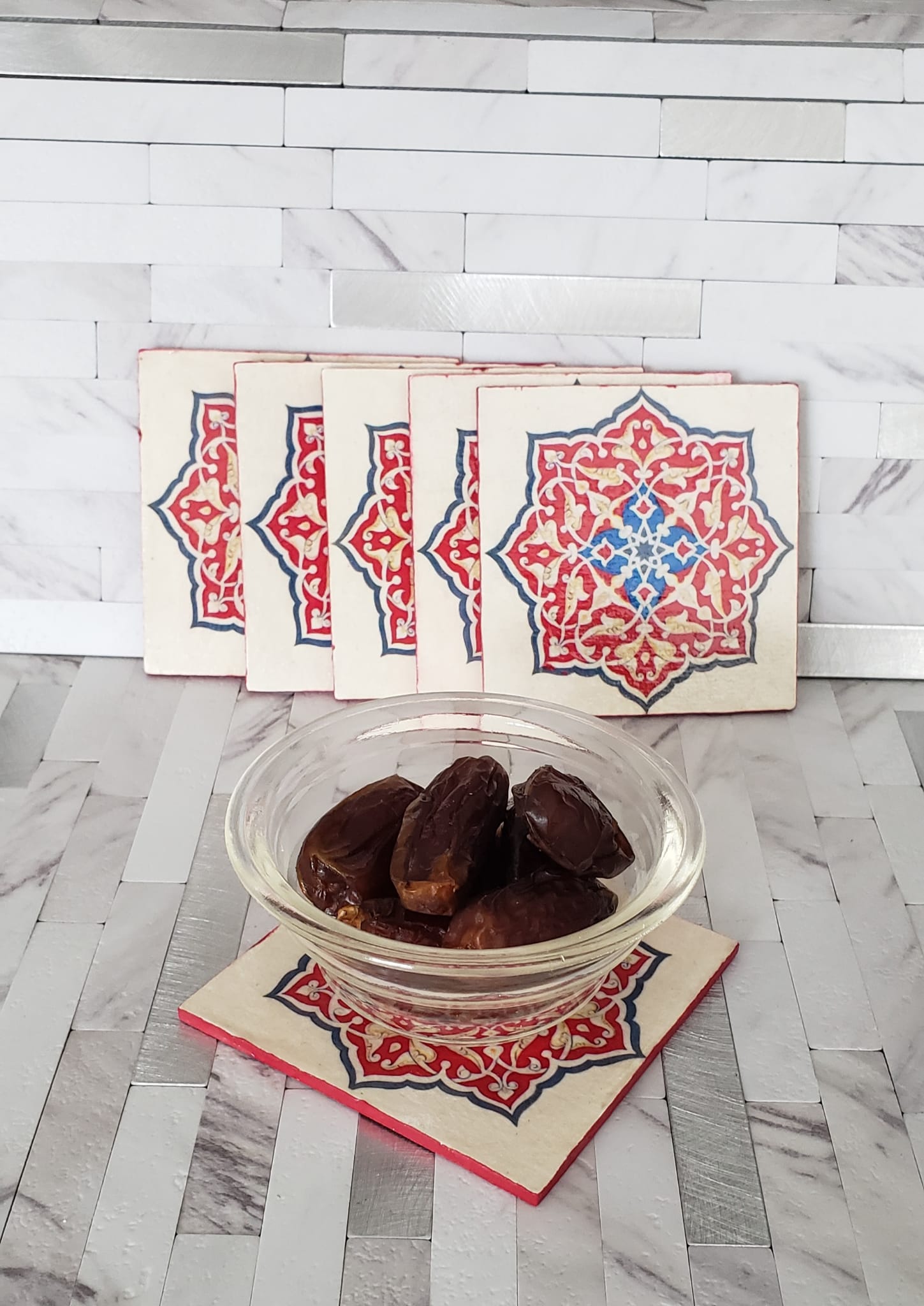 Ramadan Light Wood Coasters - Set of 6 - Square 2 Coasters - Laila Beauty Care Coasters