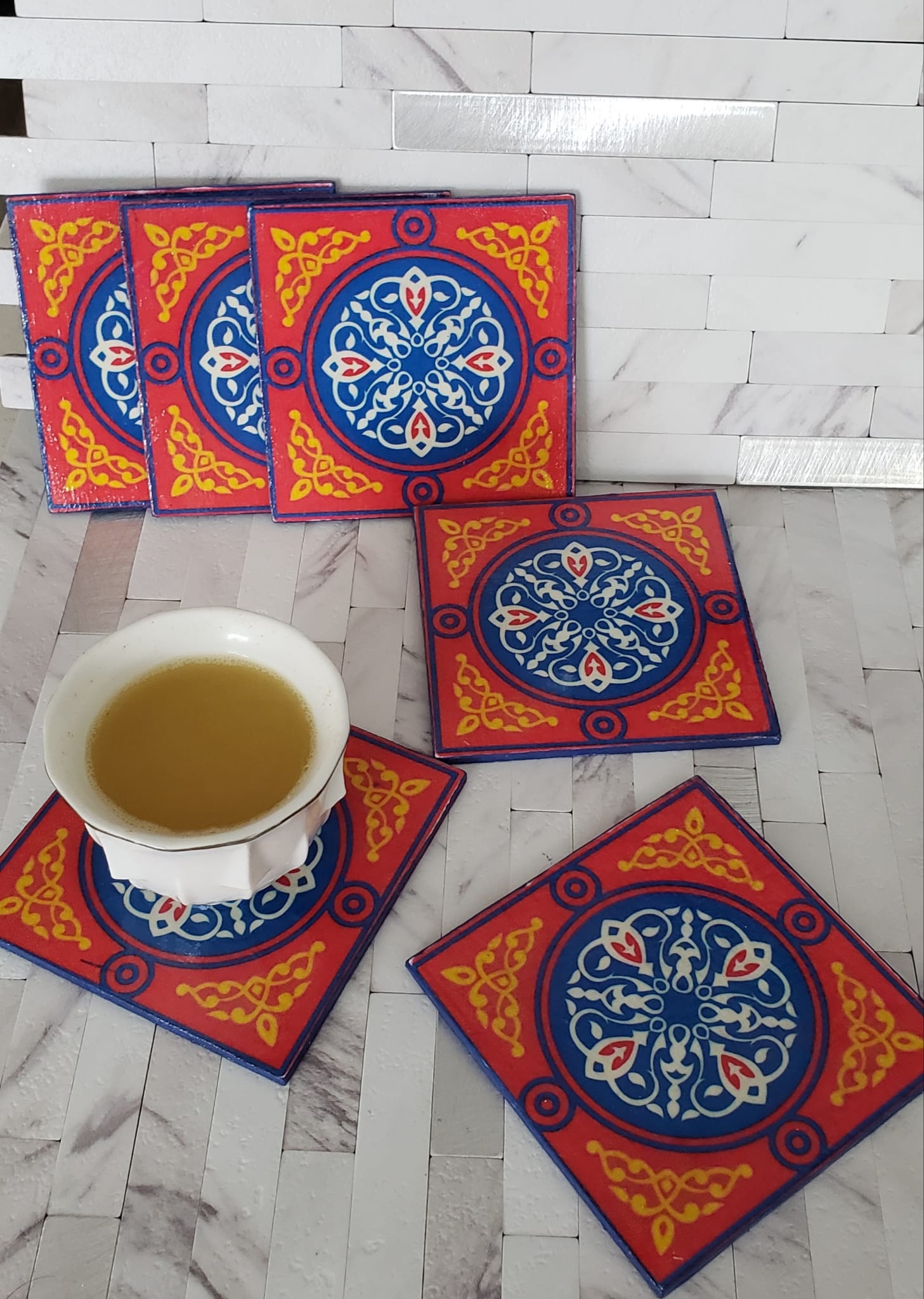 Ramadan Light Wood Coasters - Set of 6 - Square 1 Coasters - Laila Beauty Care Coasters