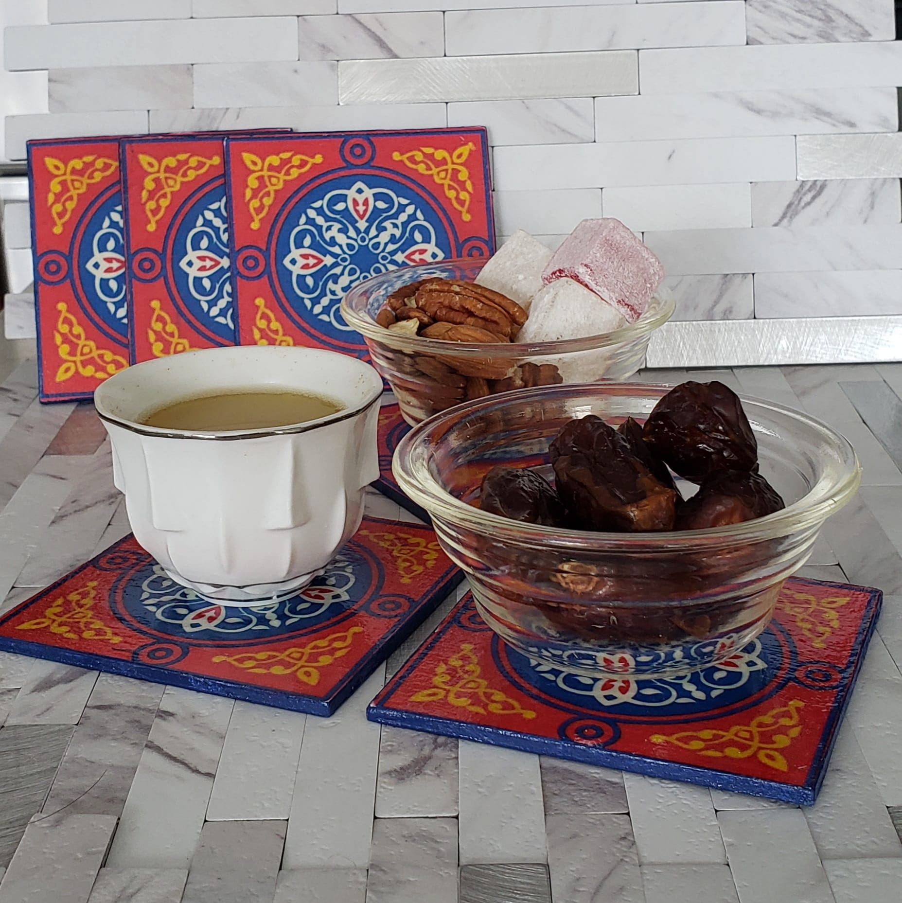 Ramadan Light Wood Coasters - Set of 6 - Square Coasters - Laila Beauty Care Coasters