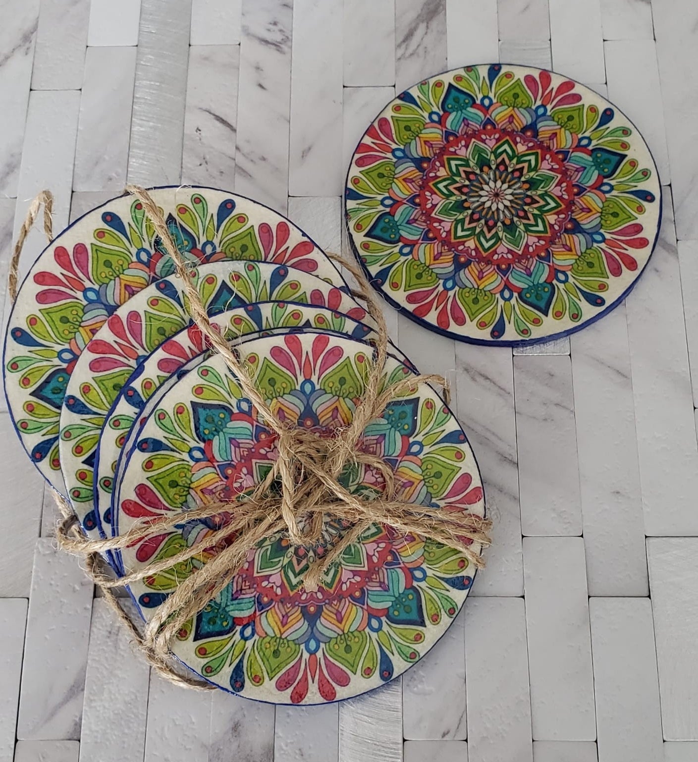 Oriental Light Wood Coasters - Set of 6 Rounded 3 Coasters - Laila Beauty Care Coasters