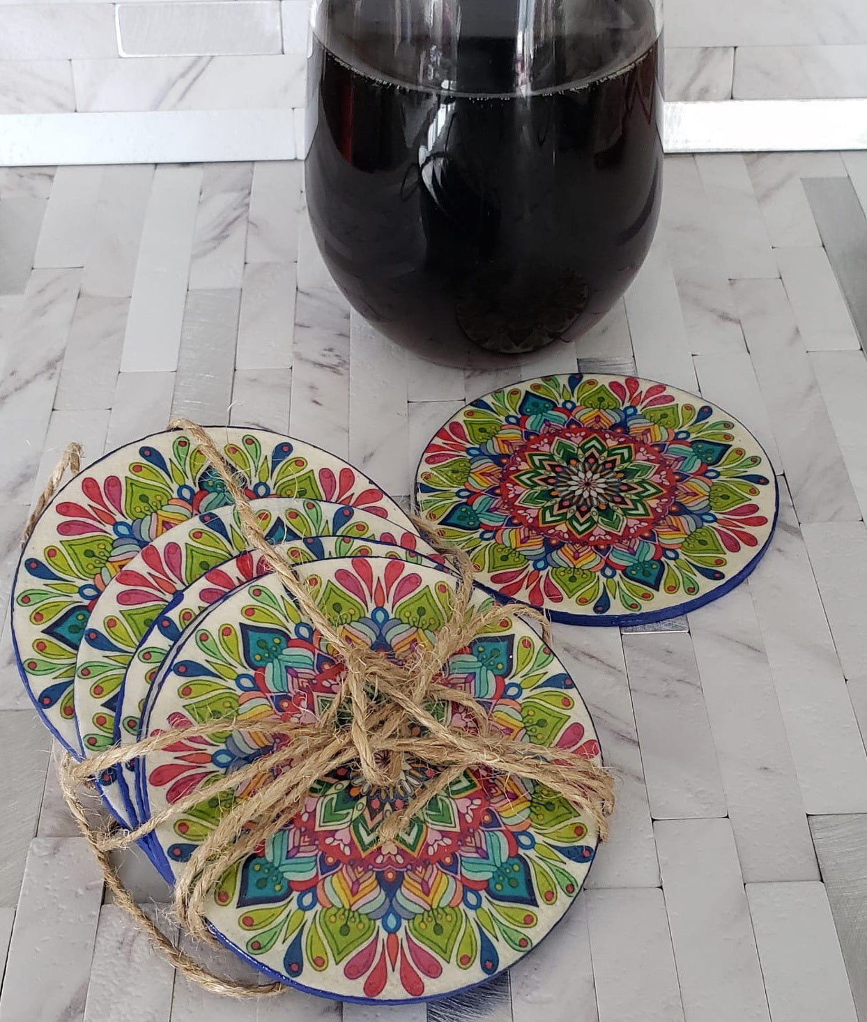 Oriental Light Wood Coasters - Set of 6 Rounded Coasters - Laila Beauty Care Coasters