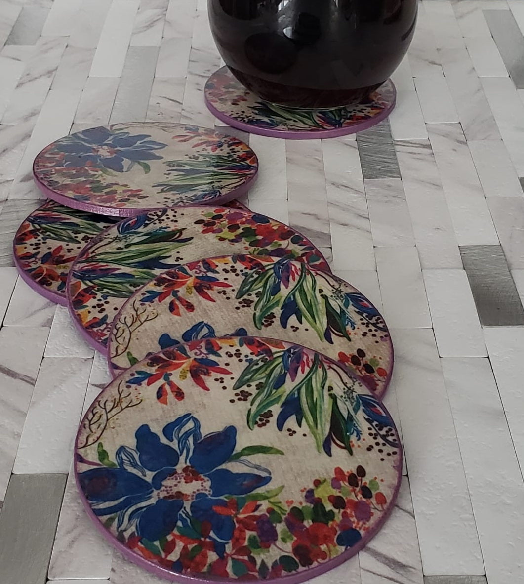 Oriental Light Wood Coasters - Set of 6 Rounded 2 Coasters - Laila Beauty Care Coasters