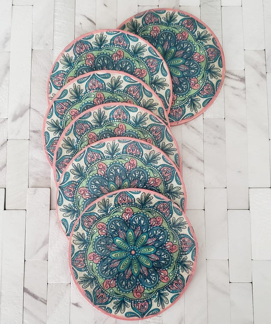 Oriental Light Wood Coasters - Set of 6 Rounded 1 Coasters - Laila Beauty Care Coasters