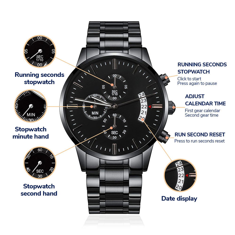 Counting Down The Seconds - Black Chronograph Watch Jewelry - Laila Beauty Care Jewelry