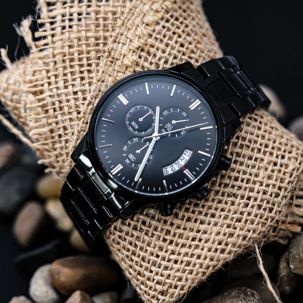 Counting Down The Seconds - Black Chronograph Watch Jewelry - Laila Beauty Care Jewelry