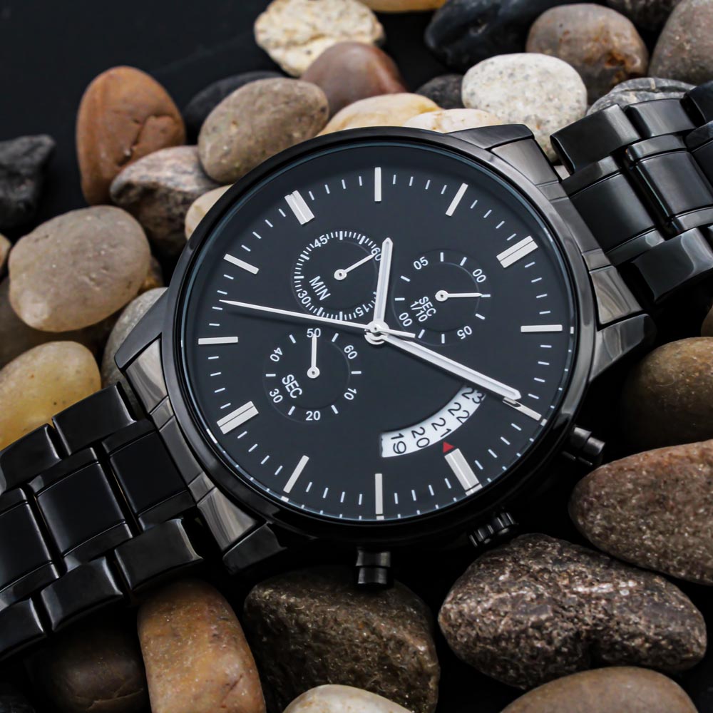 Counting Down The Seconds - Black Chronograph Watch Jewelry - Laila Beauty Care Jewelry
