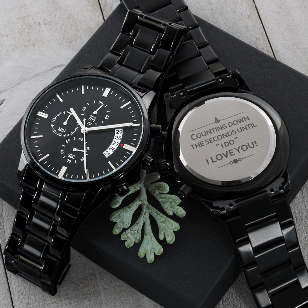 Counting Down The Seconds - Black Chronograph Watch Jewelry - Laila Beauty Care Jewelry