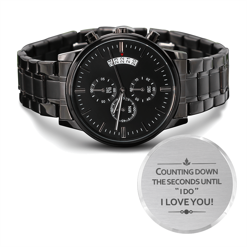 Counting Down The Seconds - Black Chronograph Watch Jewelry - Laila Beauty Care Jewelry