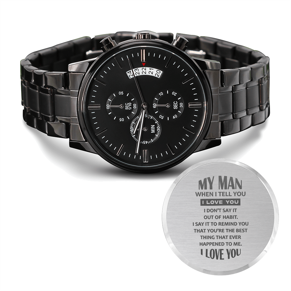 My Man - Black Chronograph Watch Jewelry - Laila Beauty Care Jewelry