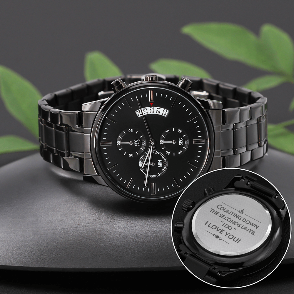 Counting Down The Seconds - Black Chronograph Watch Jewelry - Laila Beauty Care Jewelry