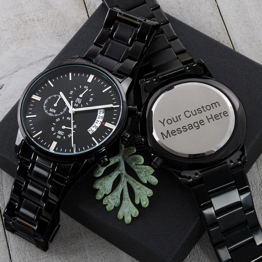 Customizable Engraved Black Chronograph Watch Standard Box Jewelry - Laila Beauty Care Jewelry