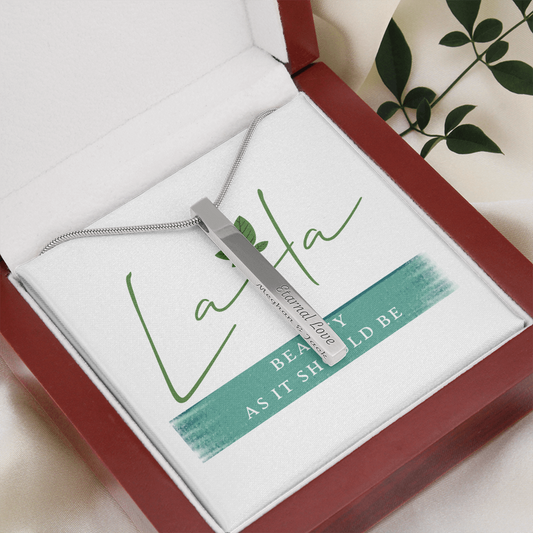 Laila - Engraved Stick Necklace - 2 Sides Engraved Stick Necklace - 2 Sides (Stainless Steel) / Luxury Box Jewelry - Laila Beauty Care Jewelry