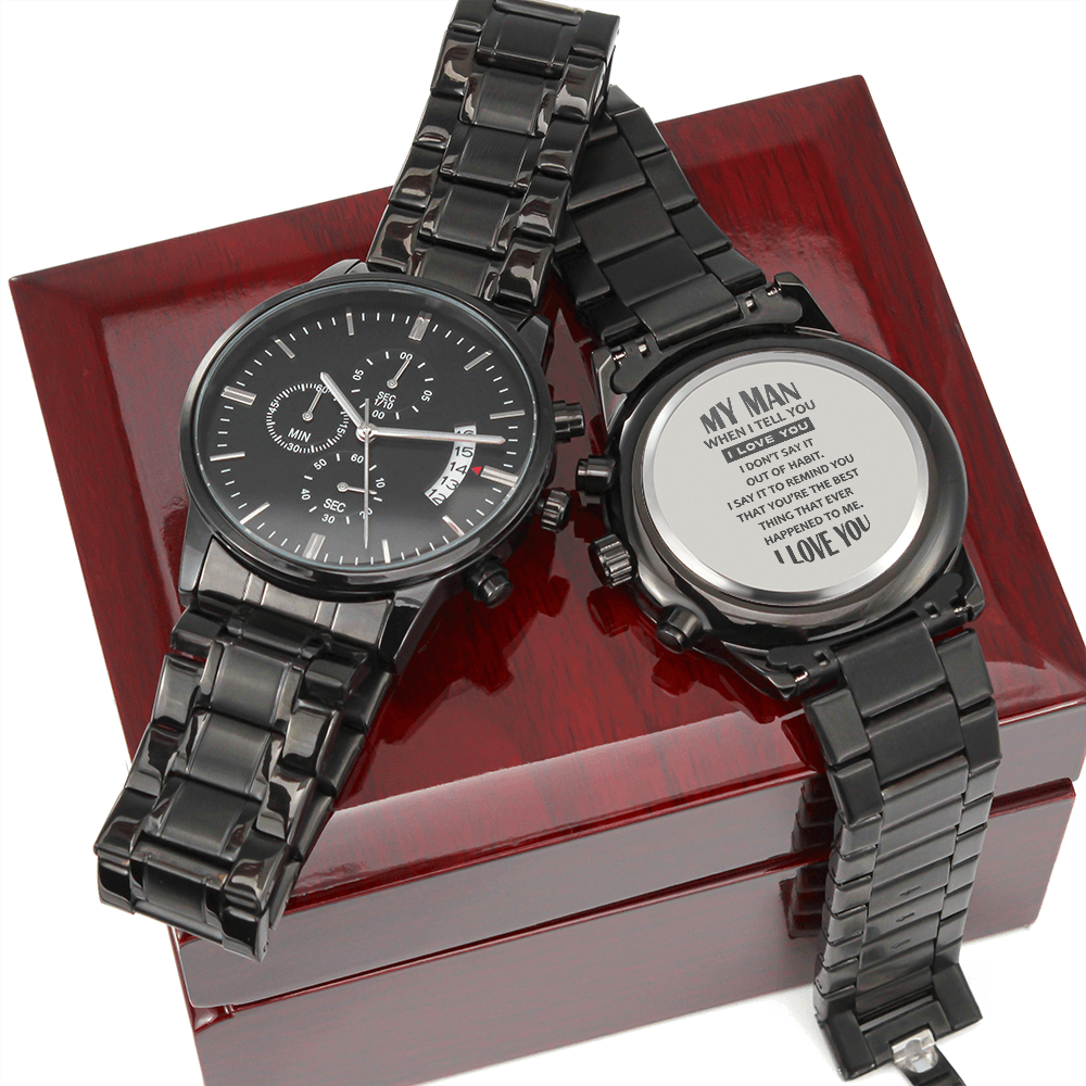 My Man - Black Chronograph Watch Luxury Box Jewelry - Laila Beauty Care Jewelry