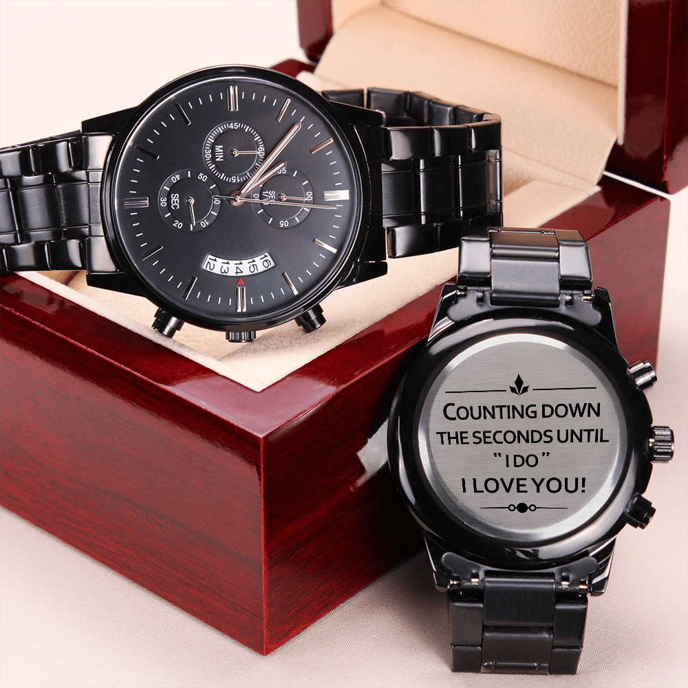 Counting Down The Seconds - Black Chronograph Watch Jewelry - Laila Beauty Care Jewelry