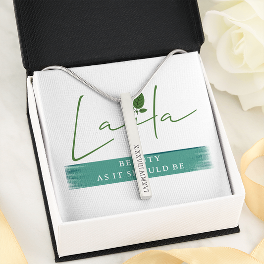 Laila - Roman Numerals Vertical Bar Necklace Stainless Steel / Standard Box Jewelry - Laila Beauty Care Jewelry