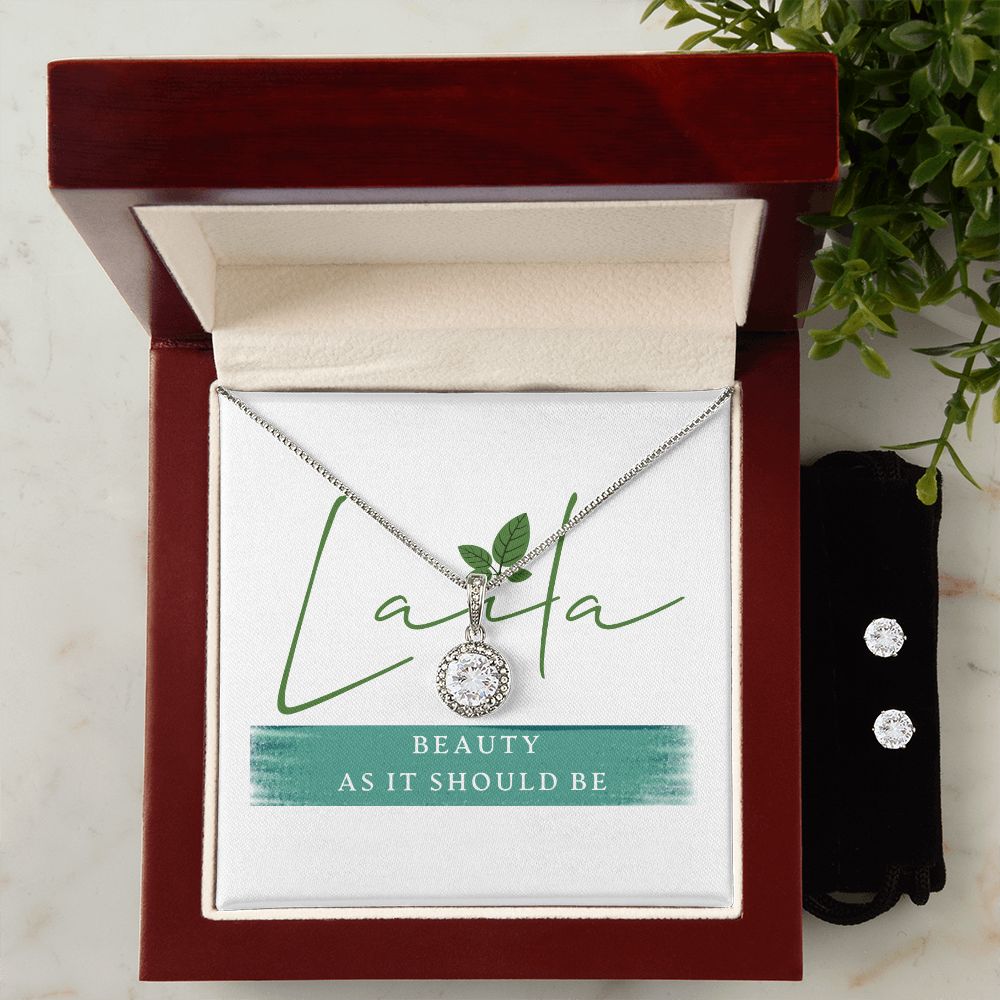 Laila - Eternal Hope Necklace and Earring Set 14k White Gold Finish / Luxury Box Jewelry - Laila Beauty Care Jewelry