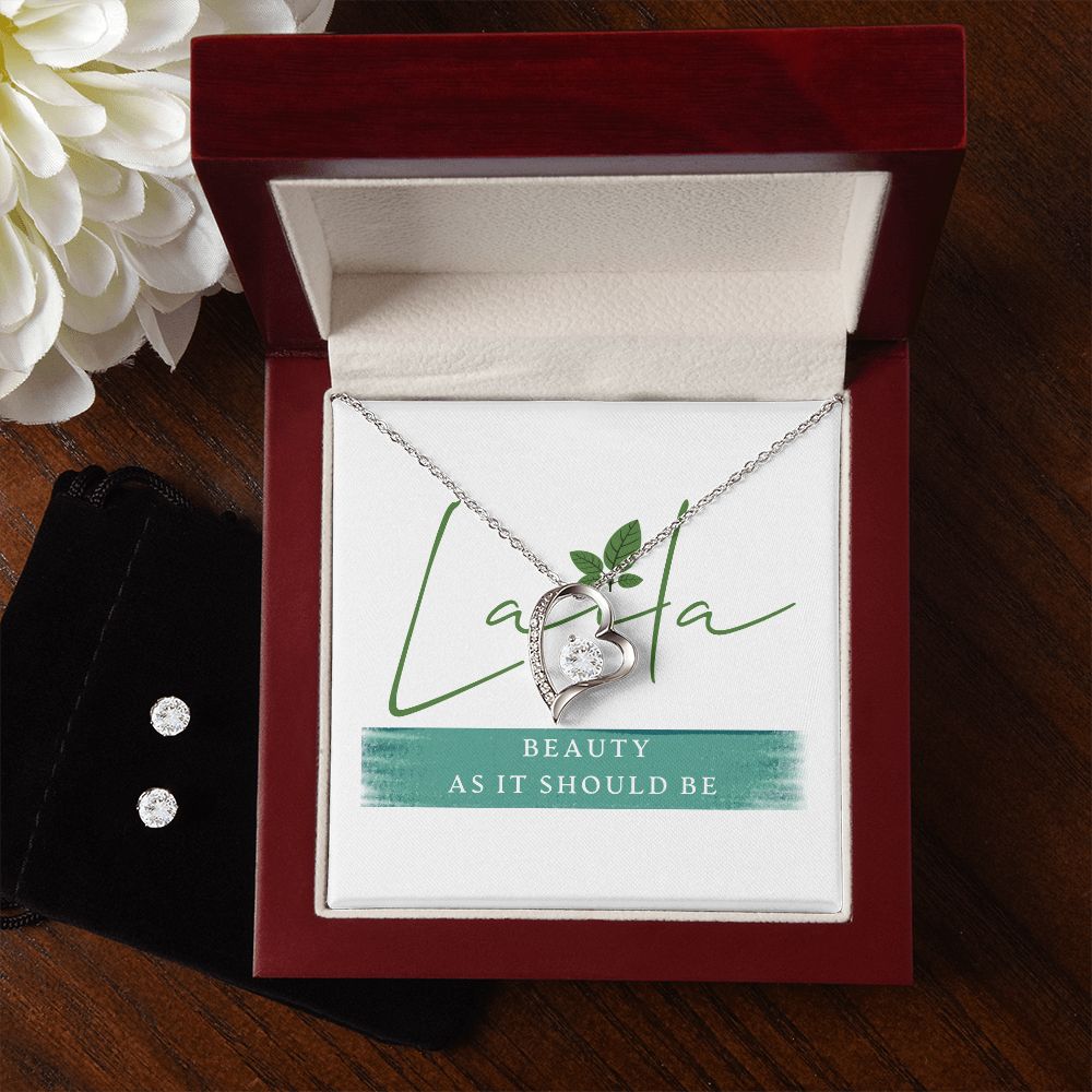 Laila - Forever Love Necklace and Earring Set 14k White Gold Finish / Luxury Box Jewelry - Laila Beauty Care Jewelry