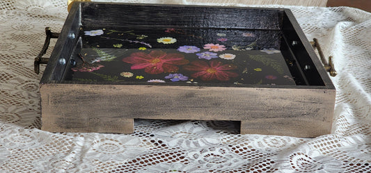 Resin Black Flowers Tray