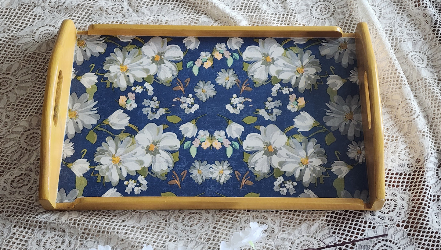 Floral Yellow and Blue Wooden Tray