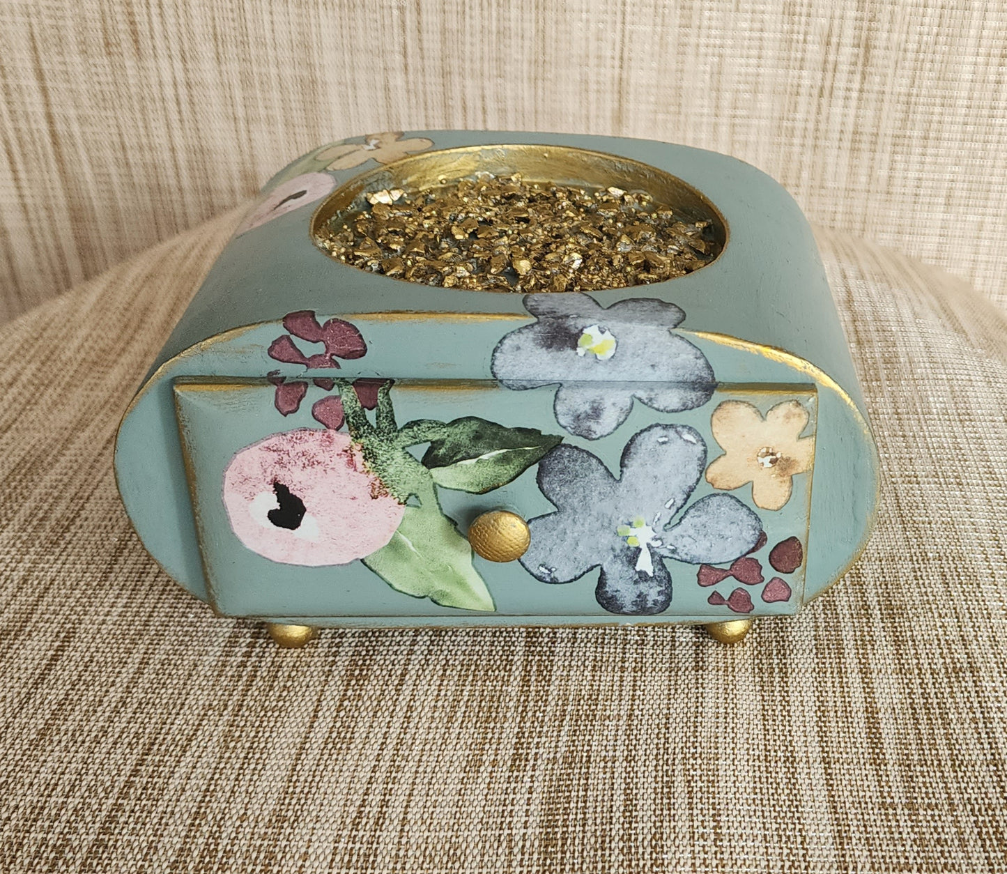 Mini Floral Turquoise & Gold Jewelry Box