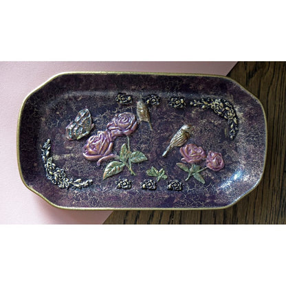 Vintage Birds Purple Floral Plate Decorative Plate - Laila Beauty Care Decorative Plate