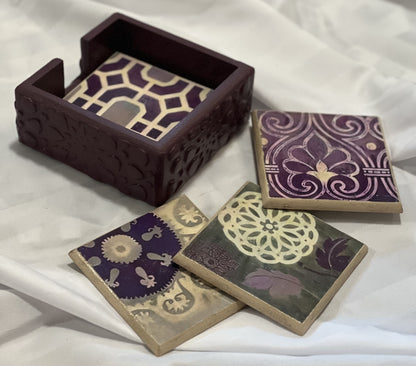 Islamic Arts Purple Tray with Coasters
