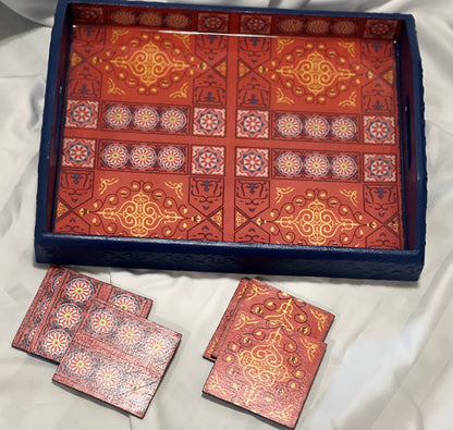 Ramadan Vibes red & Blue Tray with Coasters