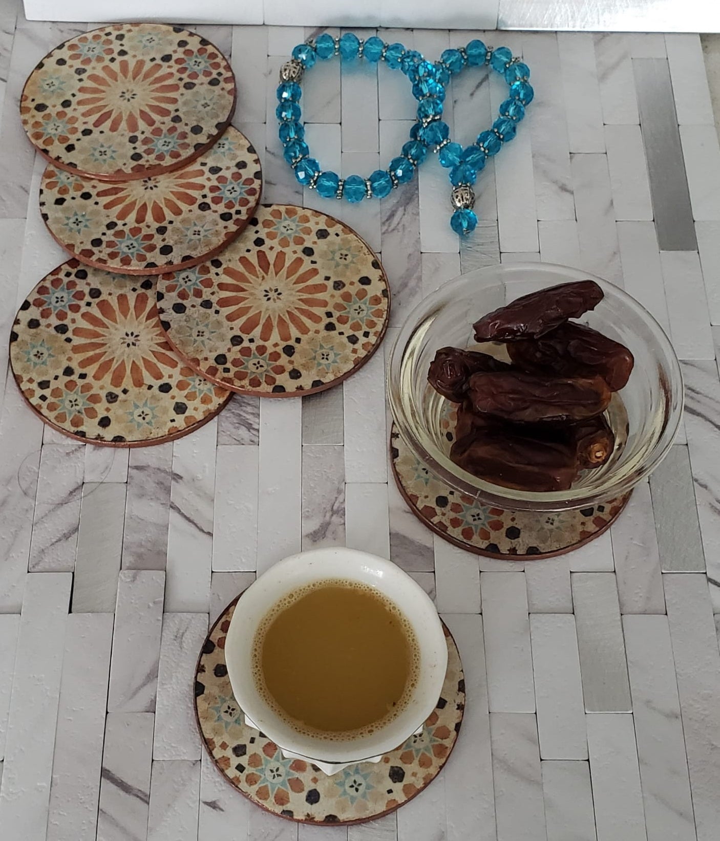 Ramadan Light Wood Coasters - Set of 6 Rounded Coasters - Laila Beauty Care Coasters