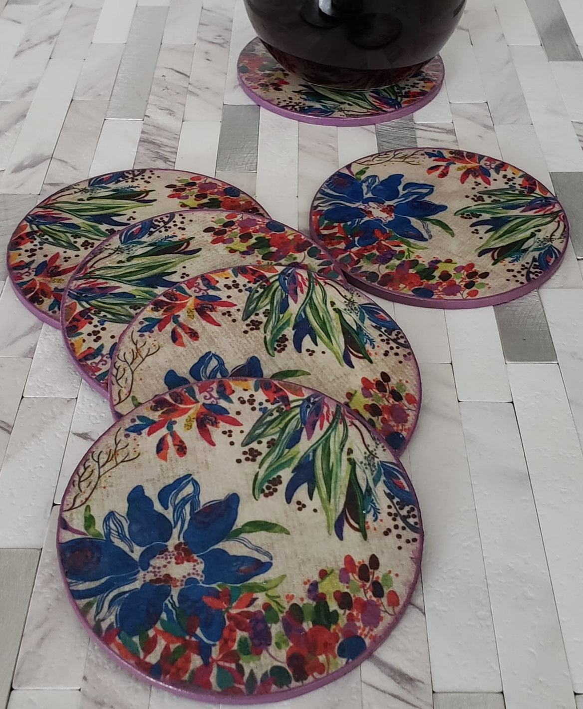 Oriental Light Wood Coasters - Set of 6 Rounded Coasters - Laila Beauty Care Coasters