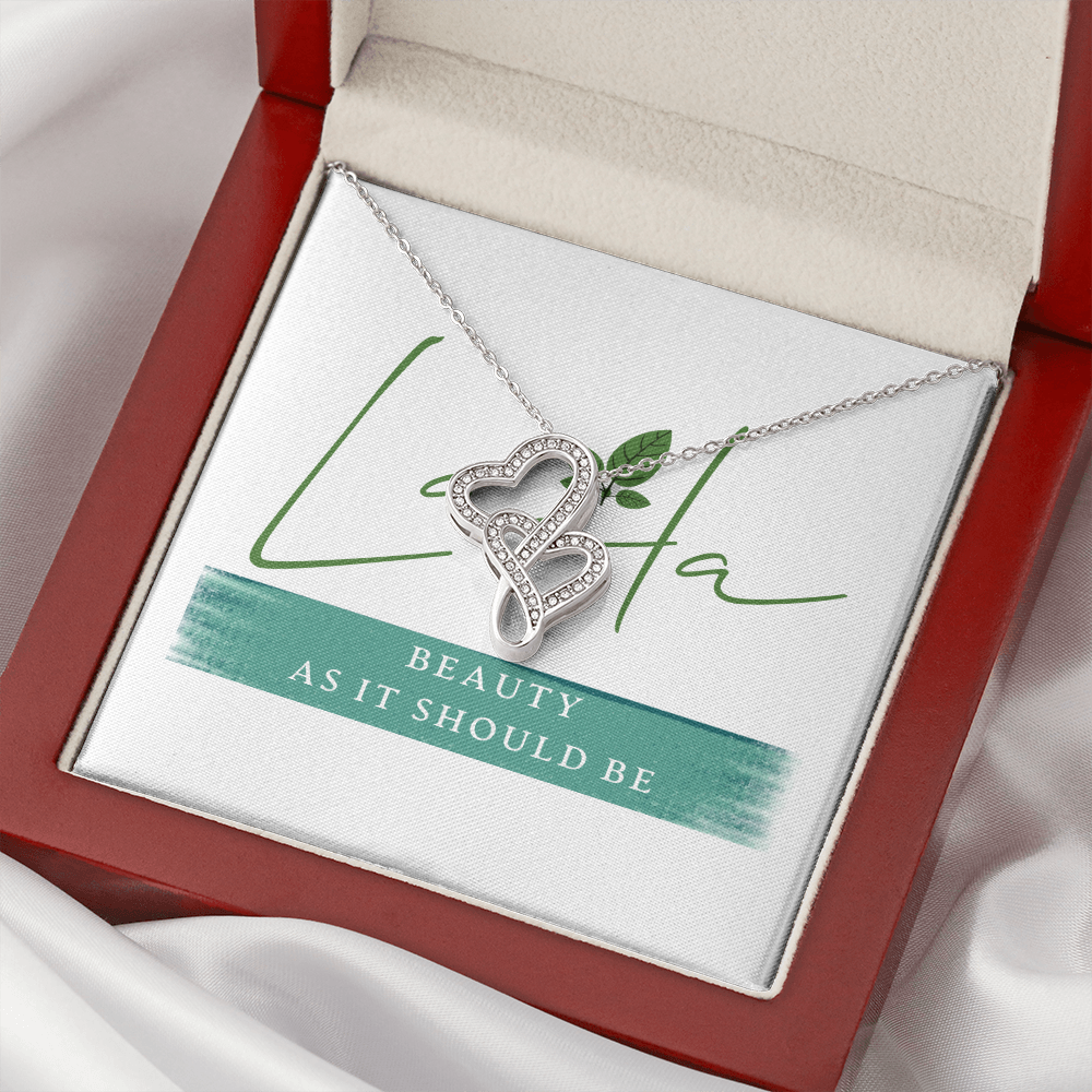Laila - Double Heart Necklace Mahogany Style Luxury Box (w/LED) Jewelry - Laila Beauty Care Jewelry